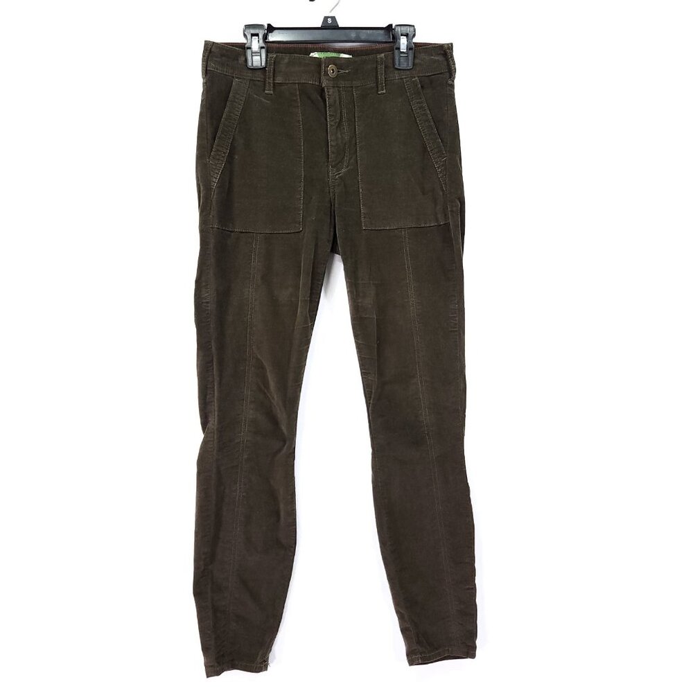 Anthropologie Micro Corduroy Pants Size 27 High Rise Skinny Pockets Green